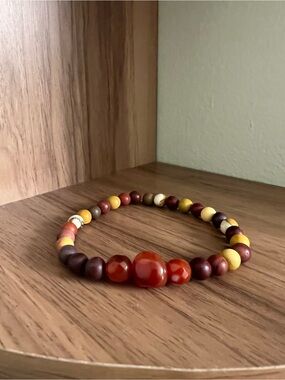 Handcrafted Multicolor Beaded Stone Bracelet - Red, Yellow & Brown